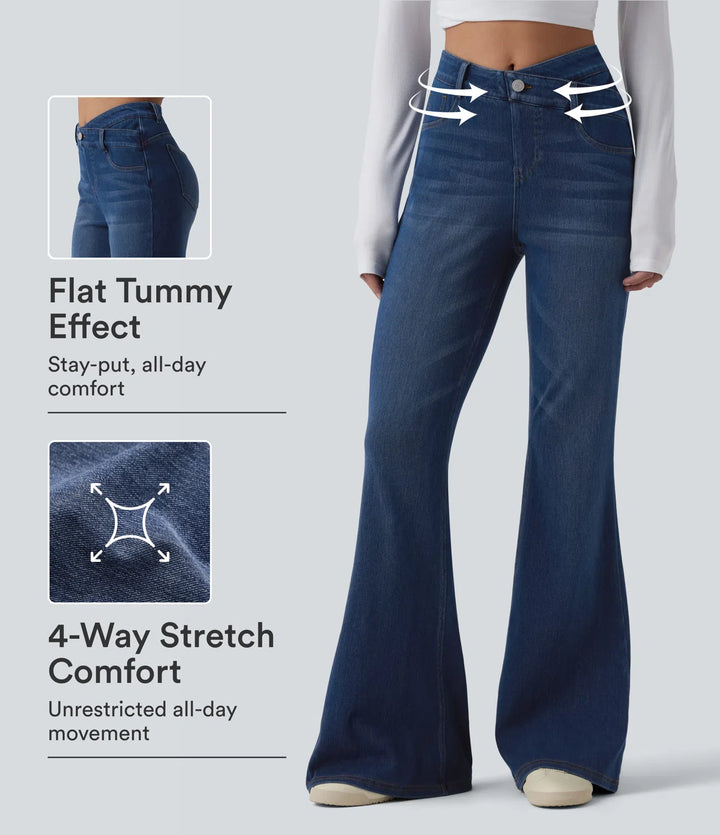 Halara Flex High Waisted Crossover Tummy Control Bootcut Casual Jeans with Pockets