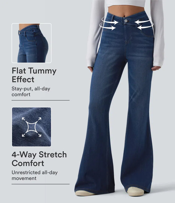 Halara Flex High Waisted Crossover Tummy Control Bootcut Casual Jeans with Pockets