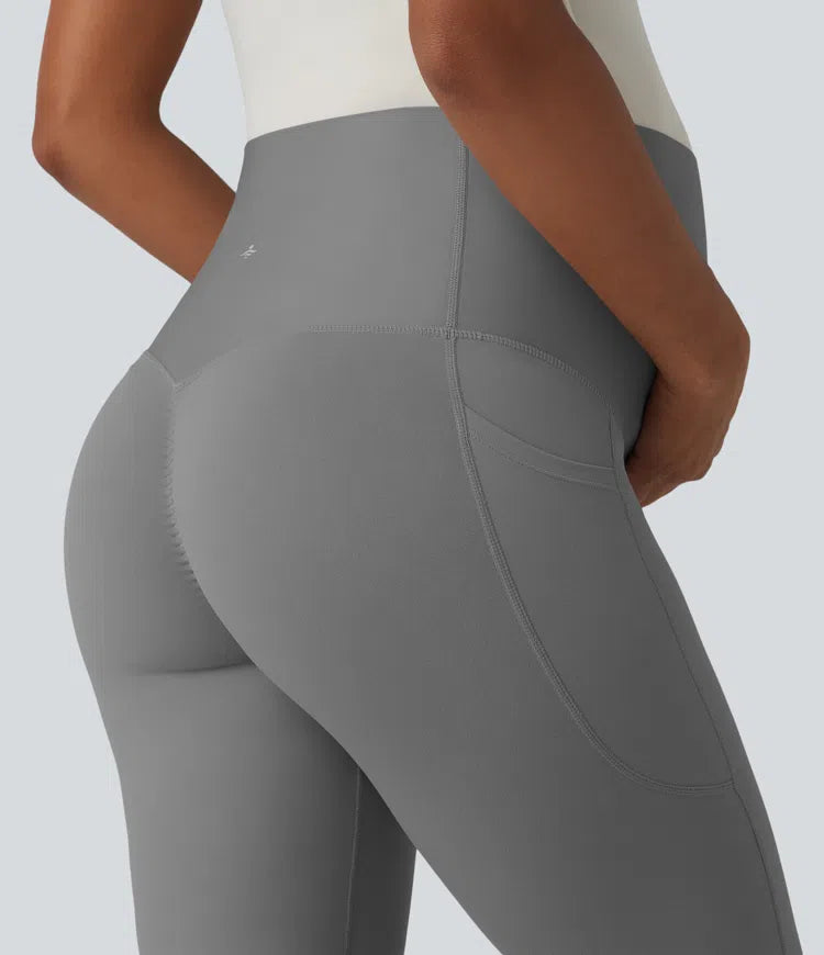 SoftlyZero Super High Waisted Flare Yoga Maternity Leggings with Pockets