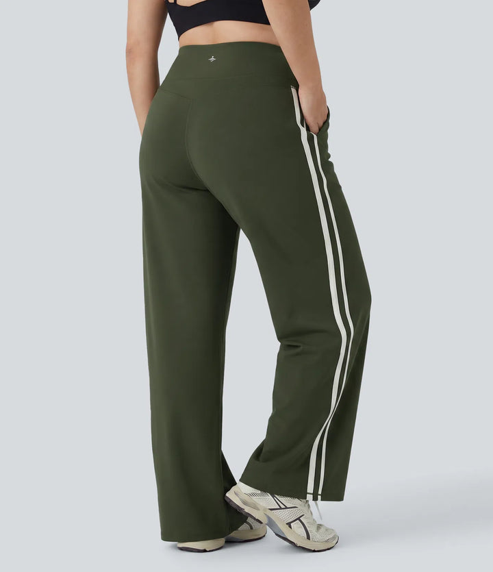 Plus Size Halara UltraSculpt High Waisted Tummy Control Color Block Stripes Yoga Baggy Pants with Pockets