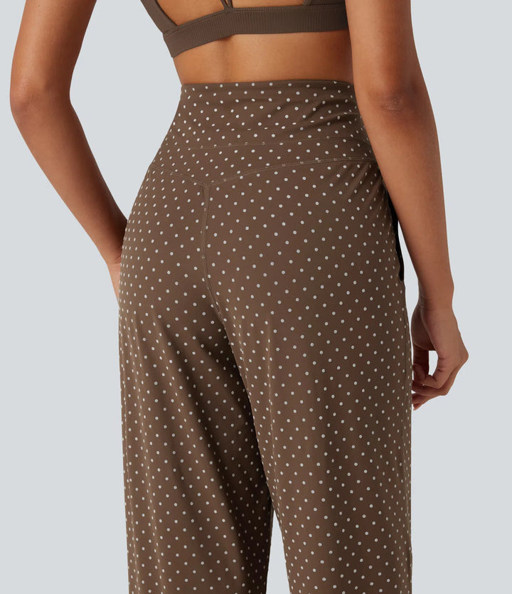 Halara UltraSculpt Flocked High Waisted Tummy Control Straight Leg Polka Dot Yoga Pants with Pockets