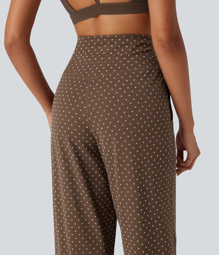 Halara UltraSculpt Flocked High Waisted Tummy Control Straight Leg Polka Dot Yoga Pants with Pockets