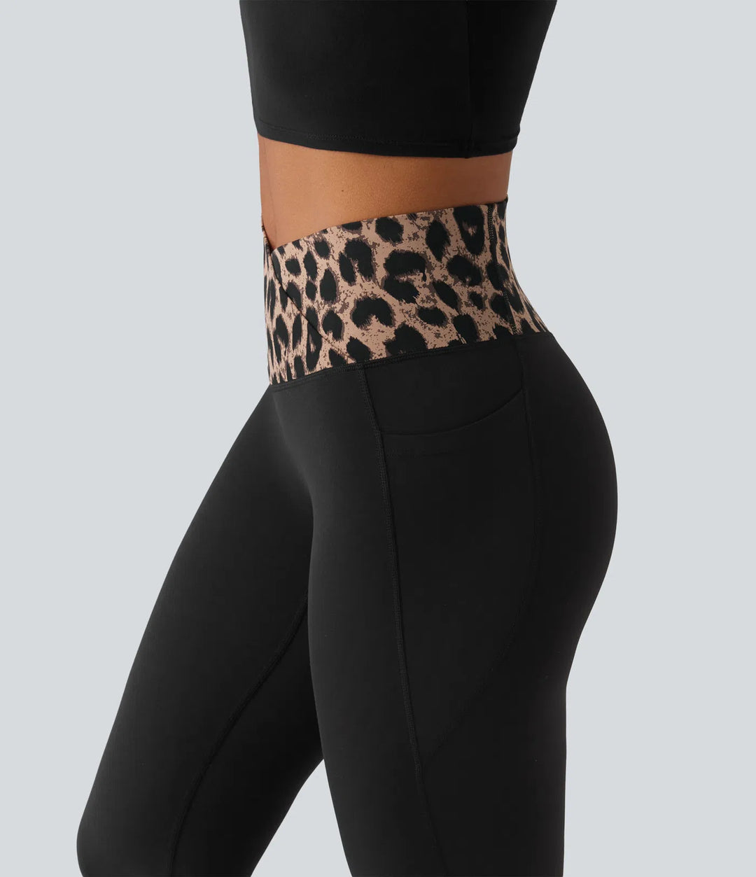 Halara UltraSculpt Leopard Print High Waisted Crossover InstantCool Casual Flare Pants with Pockets