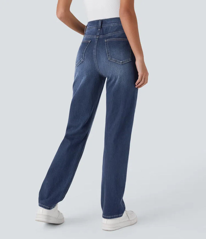 Halara Flex High Waisted Pockets Straight Leg Washed Casual Jeans