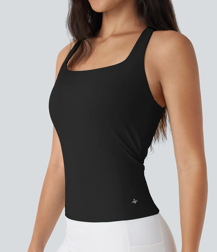 SoftlyZero Airy Square Neck Cropped InstantCool Running Tank Top-Longer Length
