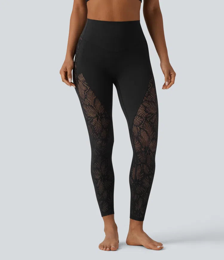 Halara UltraSculpt High Waisted Tummy Control Contrast Lace Yoga 7/8 Leggings with Pocket
