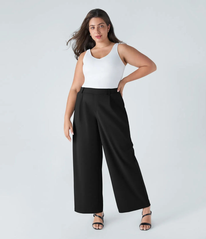 Marlenna Flex DayStretch High Waisted Pocket Straight Leg Work Plus Size Pants
