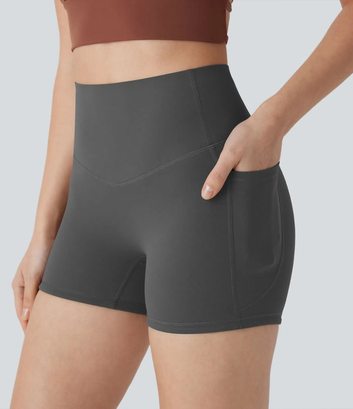 Halara UltraSculpt High Waisted Tummy Control Pocket Shaping Training Biker Shorts 3&