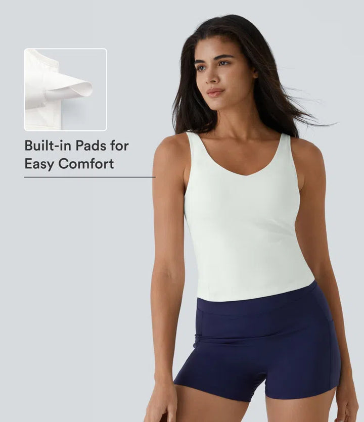 SoftlyZero Plush Padded V Neck Plain Tank Top