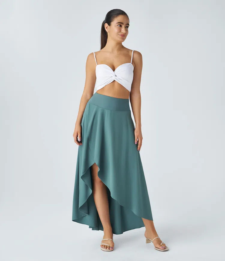Breezeful High Waisted High Low Ruffle 2-in-1 Flowy Quick Dry Casual Regular Maxi Skirt