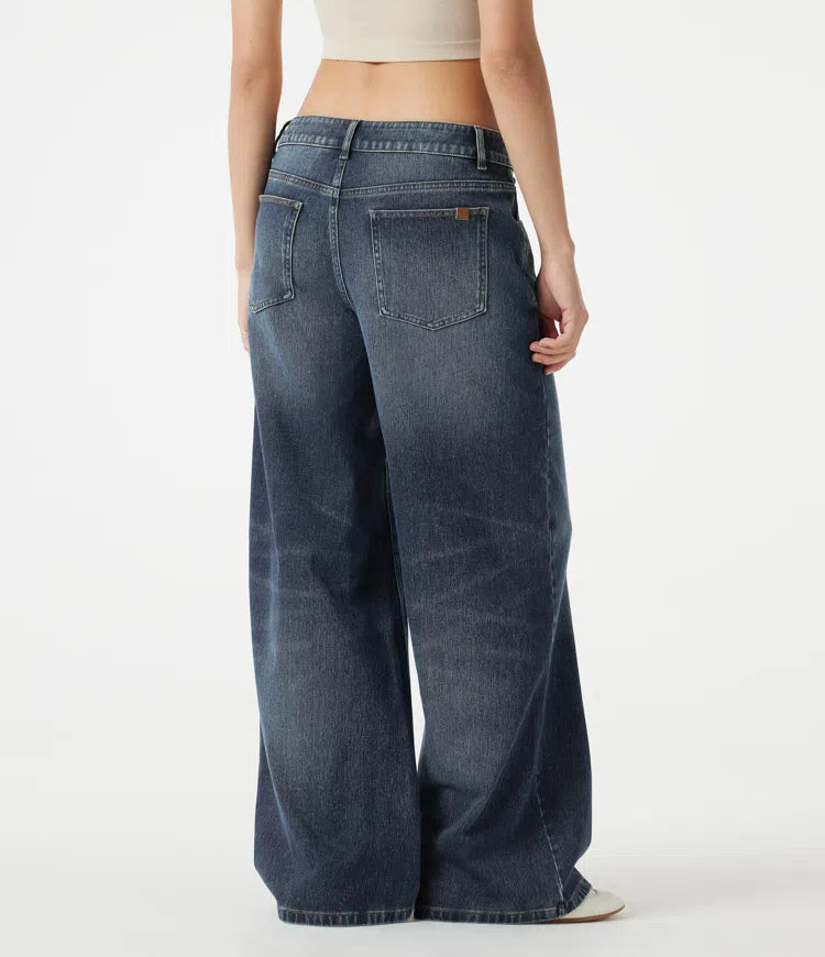 Halara Flex Asymmetric Low Rise Baggy Washed Casual Jeans with Pockets