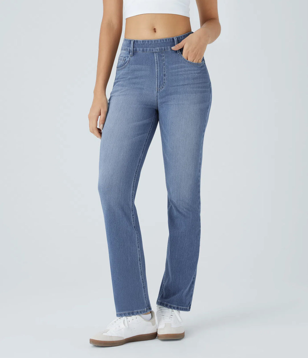 Halara Flex High Waisted Pockets Washed Casual Bootcut Jeans