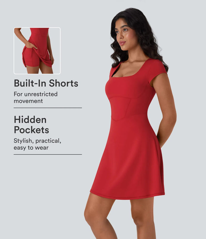 SoftlyZero Plush Square Neck Corset 2-in-1 Mini Casual Dress with Pockets