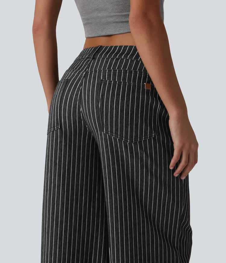 Halara Flex Asymmetric Low Rise Wide Leg Stripe Work Jeans with Pockets
