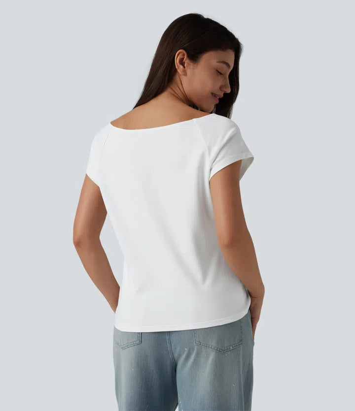 Boat Neck Short Sleeve Casual Pima Cotton T-Shirt
