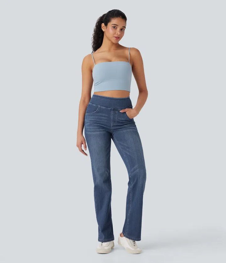 Halara Flex High Waisted Tummy Control Washed Casual Bootcut Jeans with Pockets