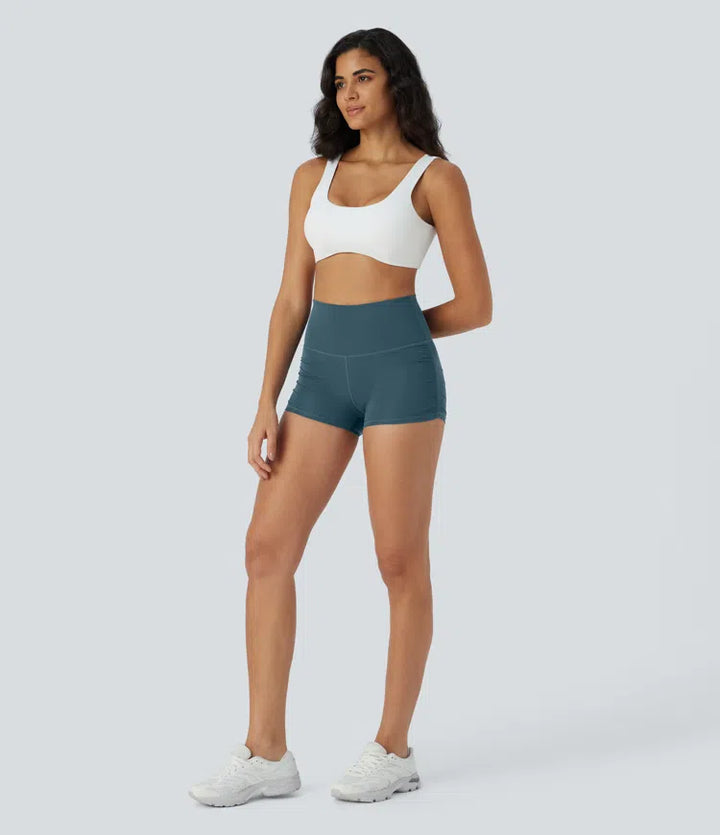 SoftlyZero QuickDry High Waisted Tummy Control Ruched Running Biker Shorts 2.5&