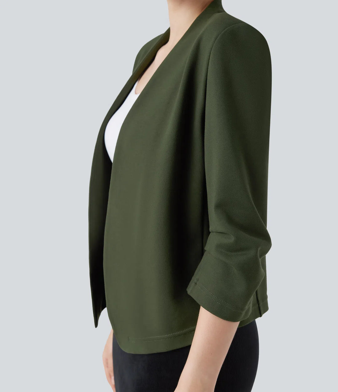 Wear-Resistant V-neck 3/4 Sleeve Ponte Roma Work Blazer