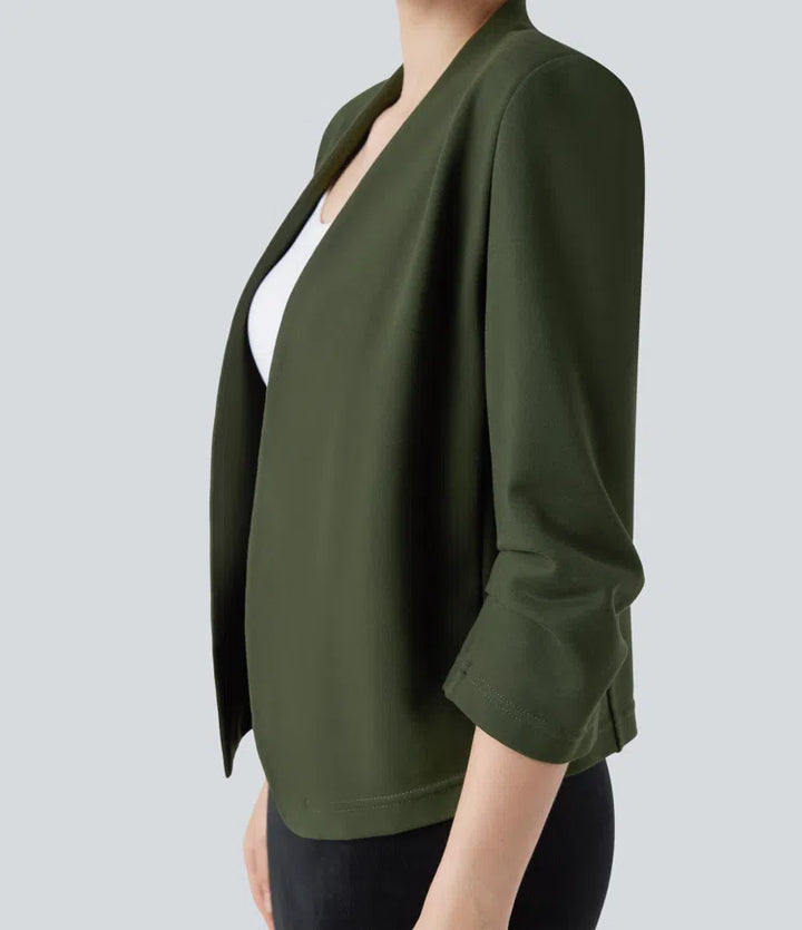 Wear-Resistant V-neck 3/4 Sleeve Ponte Roma Work Blazer