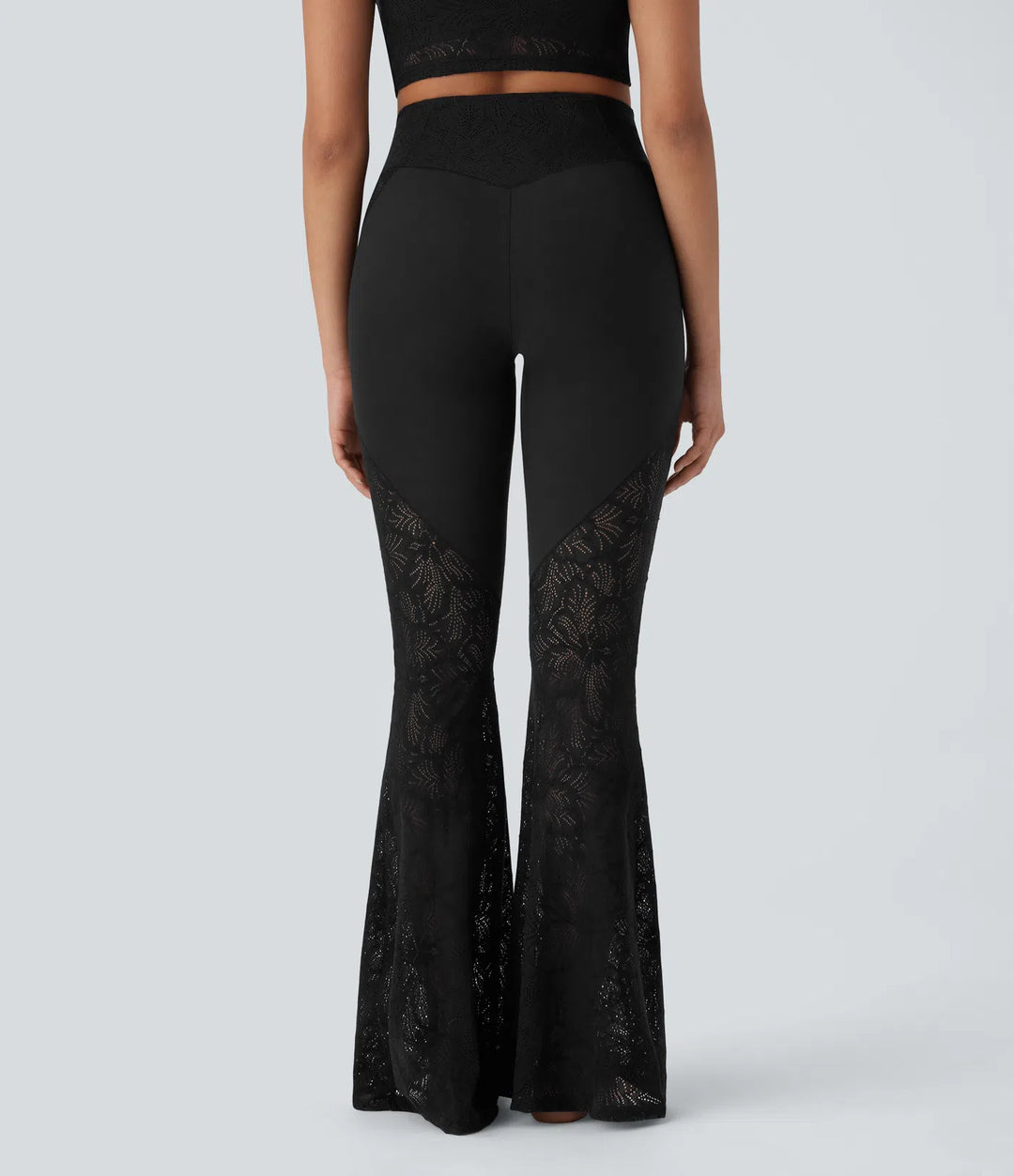 SoftlyZero High Waisted Crossover Pocket Contrast Lace Flare Yoga Leggings