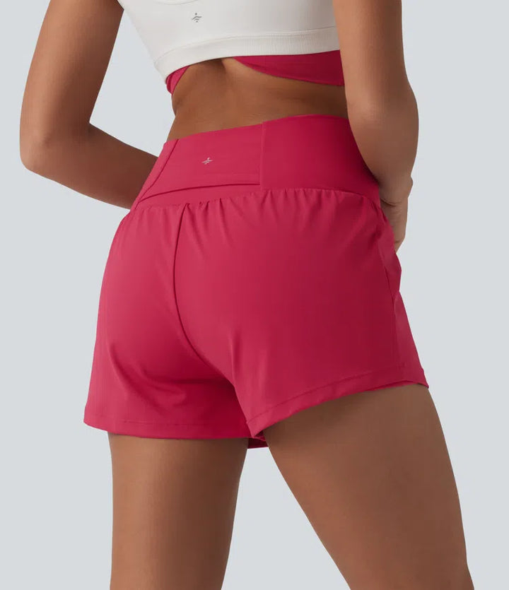 SoftlyZero Airy Crossover High Waisted 2-in-1 InstantCool Yoga Shorts 3&