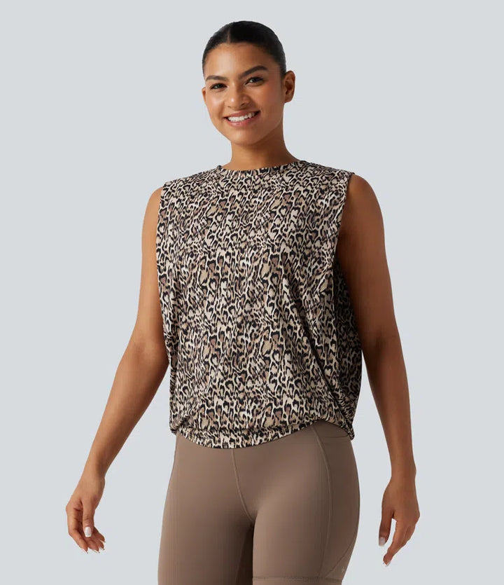 Round Neck Leopard Print Workout Tank Top