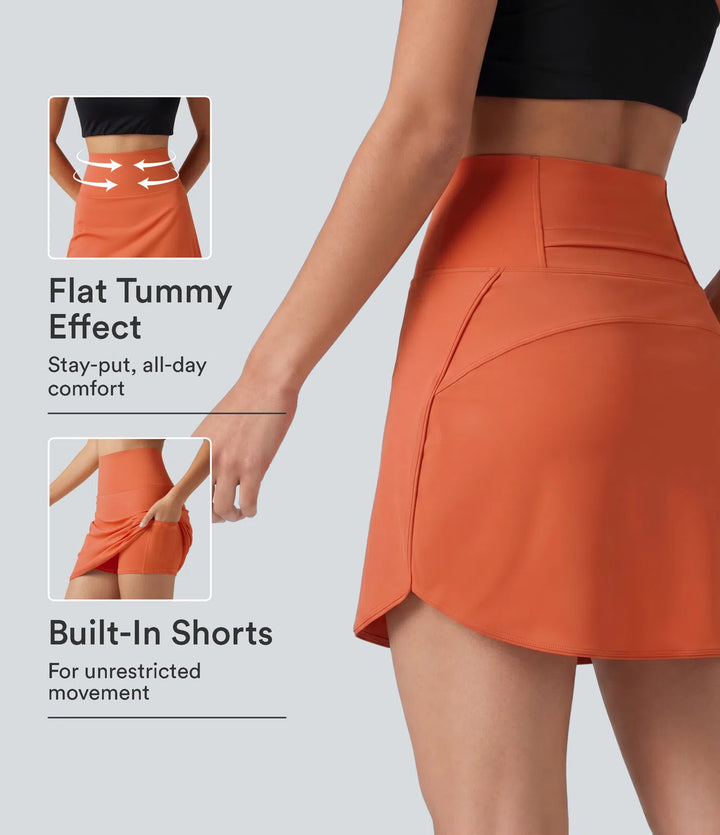 SoftlyZero Airy Super High Waisted Tummy Control Curved Hem 2-in-1 InstantCool Golf Mini Skirt with Pockets-Longer Length