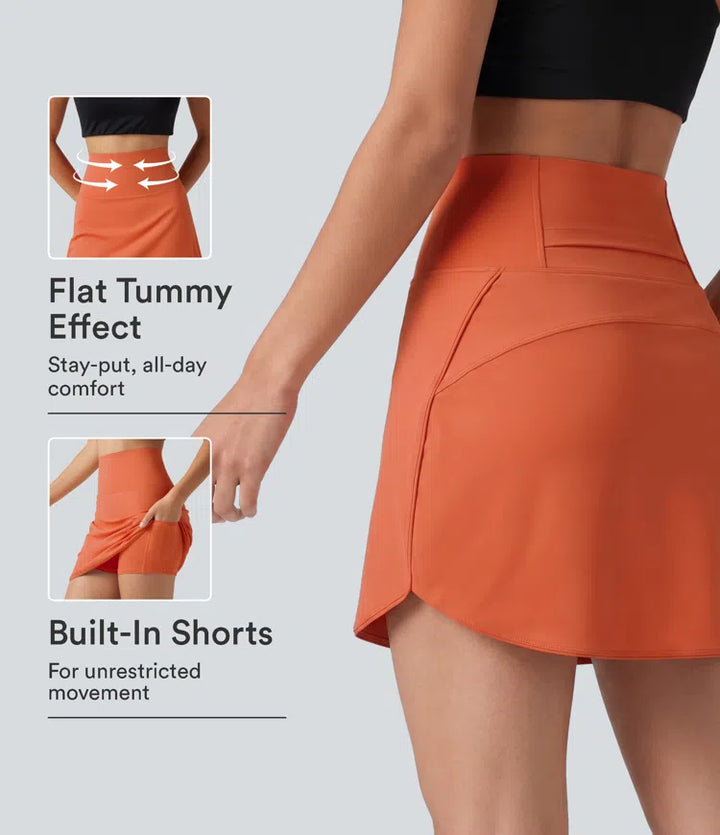 SoftlyZero Airy Super High Waisted Tummy Control Curved Hem 2-in-1 InstantCool Golf Mini Skirt with Pockets-Longer Length