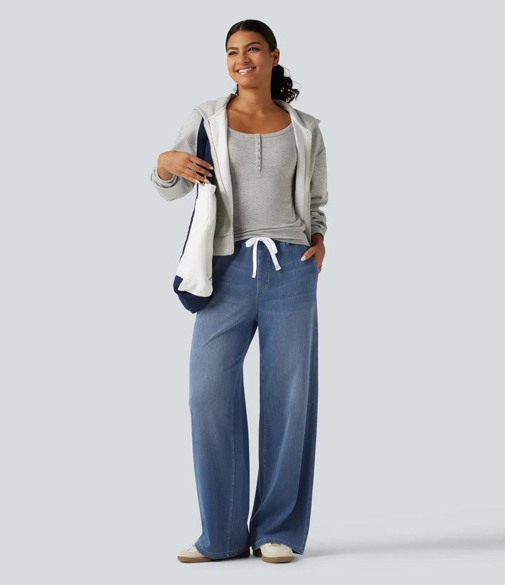 Halara Flex Mid Rise Wide Leg Casual Jeans with Pockets