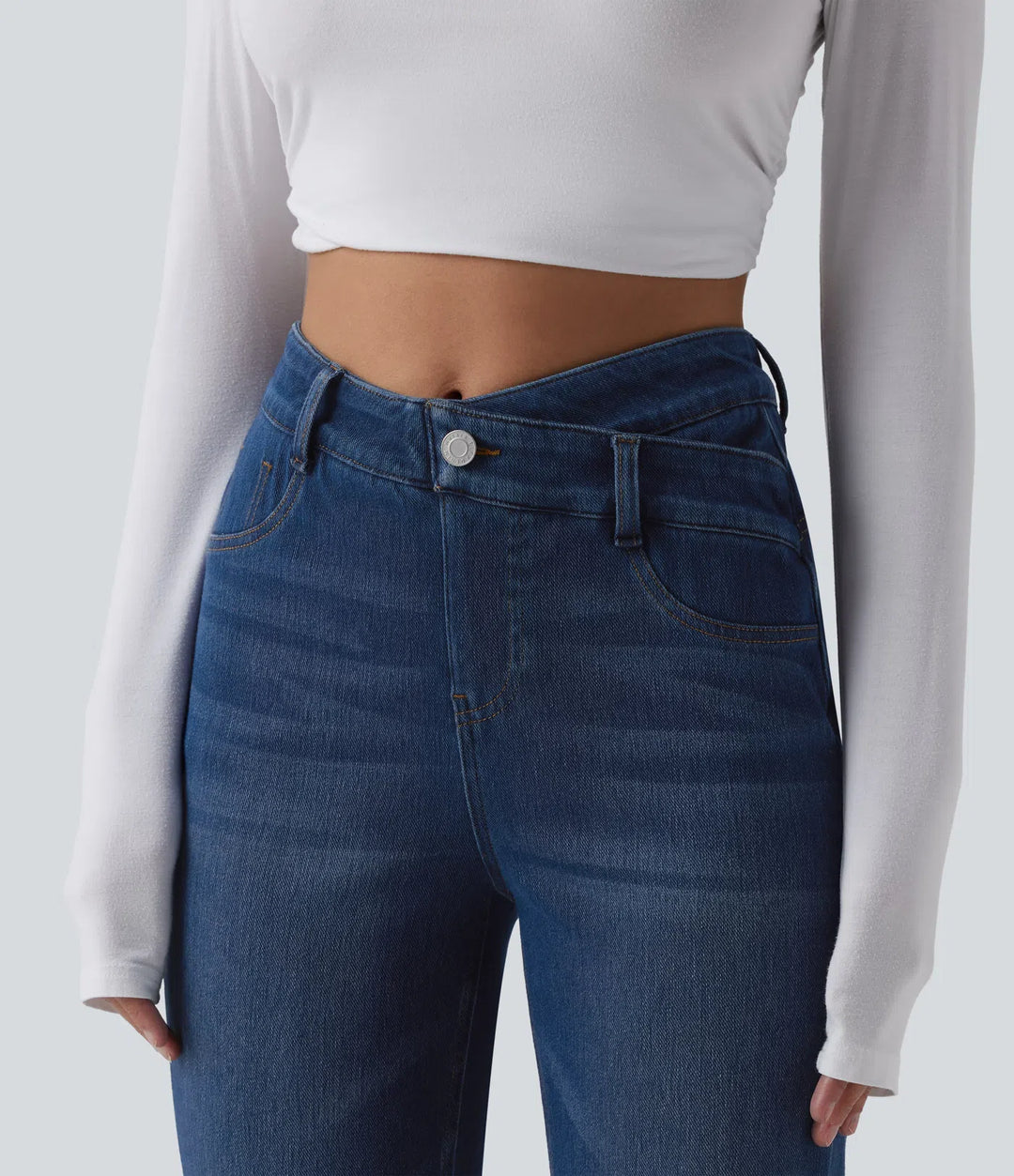 Halara Flex High Waisted Crossover Tummy Control Bootcut Casual Jeans with Pockets