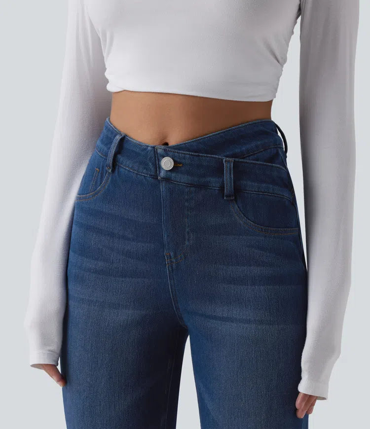 Halara Flex High Waisted Crossover Tummy Control Bootcut Casual Jeans with Pockets