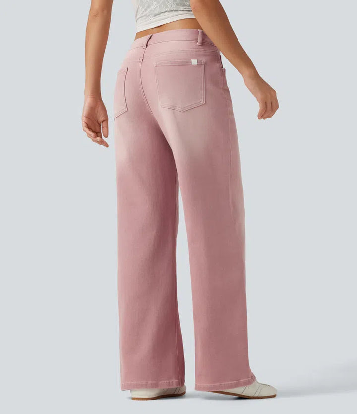 Low Rise Asymmetric Wide Leg Colorful Casual Jeans with Pockets