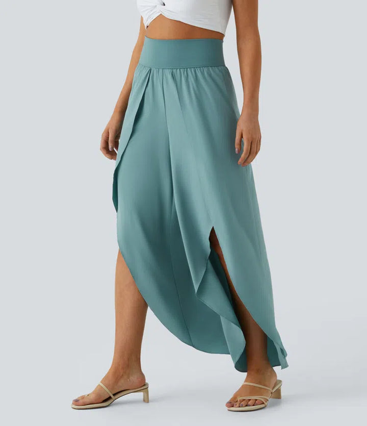 Breezeful High Waisted Back Waistband Pocket Palazzo Flowy Wide Leg Quick Dry Casual Pants