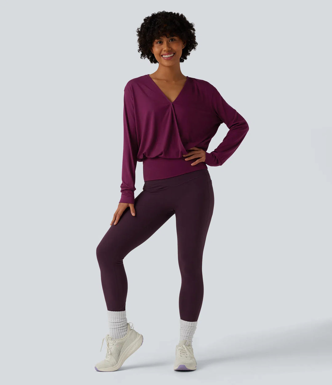 V Neck Crossover Long Sleeve Work Blouse