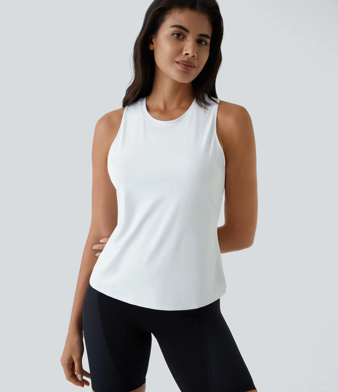 Cut Out Crossover Hem Solid Yoga Tank Top