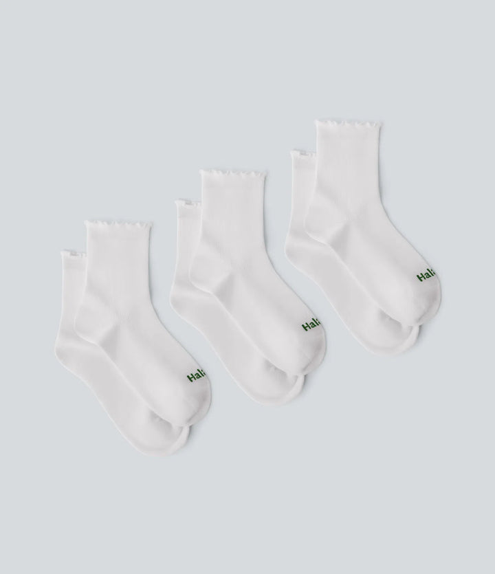 3 Pcs Halara Logo Frill Casual Mid-Calf Socks Set