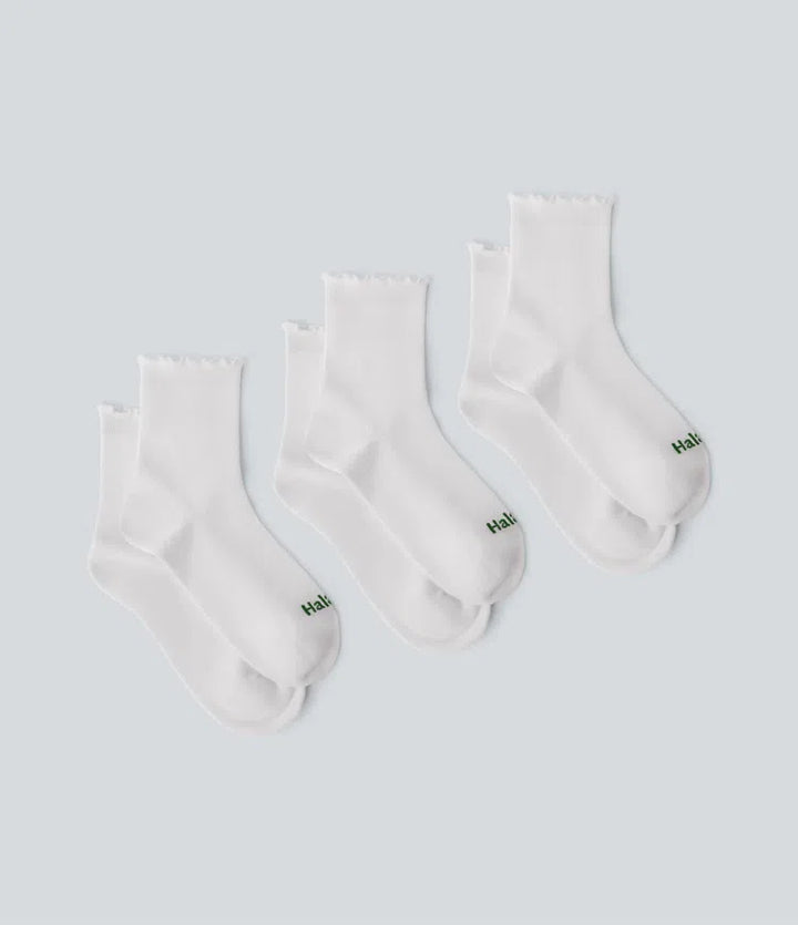 3 Pcs Halara Logo Frill Casual Mid-Calf Socks Set