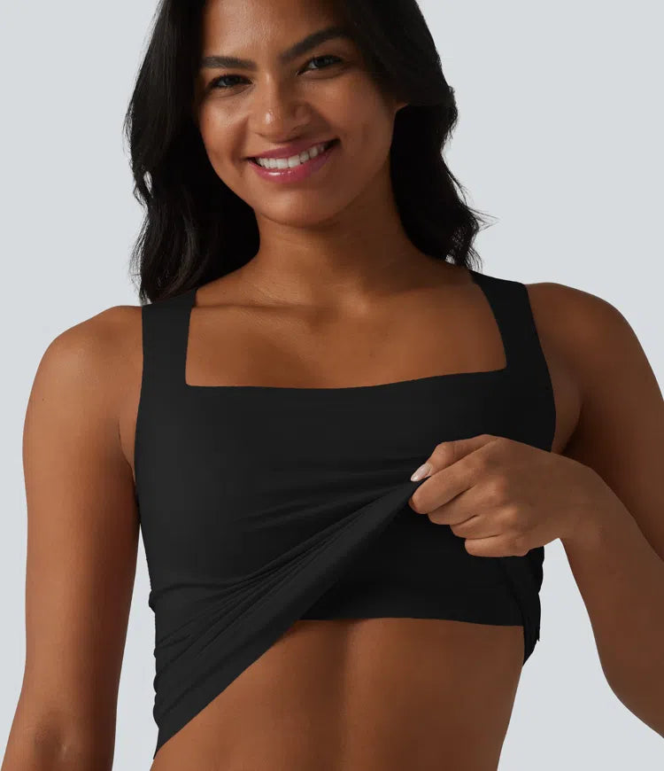 Square Neck Built-in Bra Casual Tank Top B-E Cups