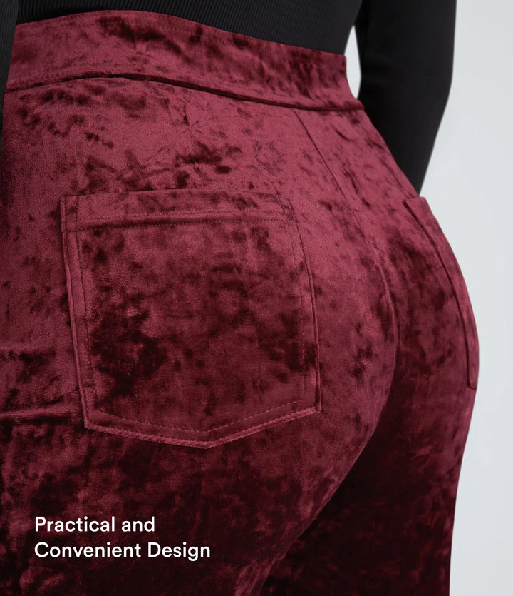 High Waisted Pockets Straight Leg Velvet Casual Pants