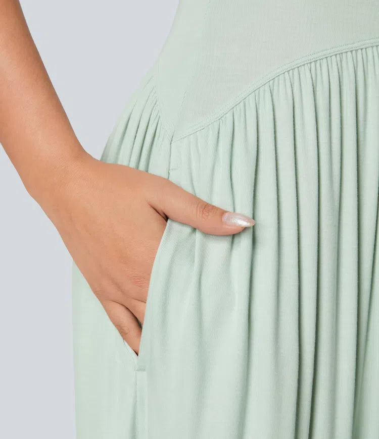 Ribbed Tube Backless Side Pocket Casual Jumpsuit
