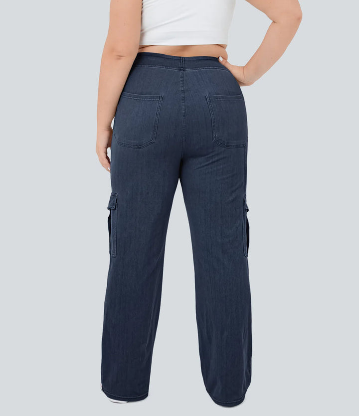 Halara Flex Mid Rise Pockets Straight Leg Plus Size Casual Cargo Jeans