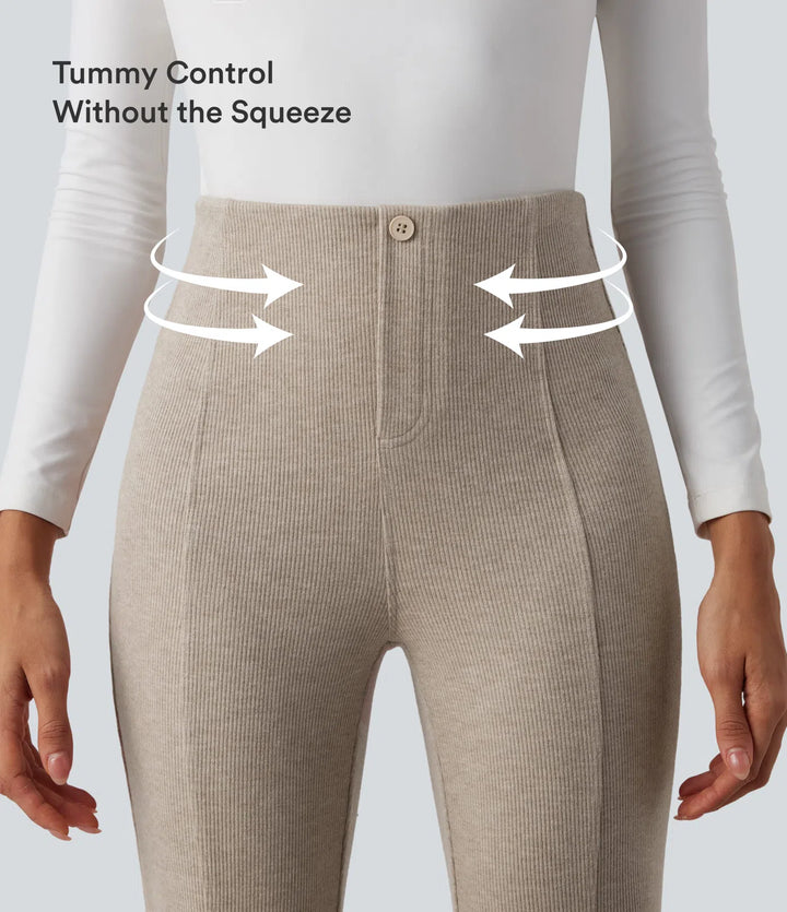 Ribbed High Waisted Tummy Control Casual Flare Pants