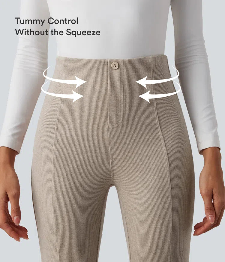 Ribbed High Waisted Tummy Control Casual Flare Pants