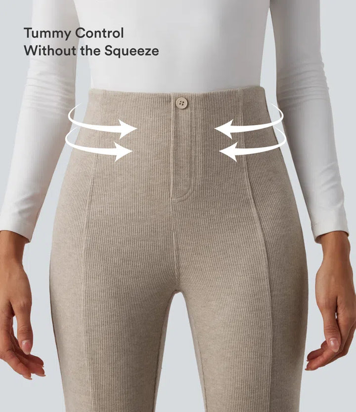 Ribbed High Waisted Tummy Control Casual Flare Pants