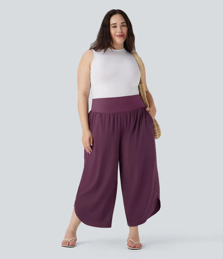 Plus Size Breezeful High Waisted Tummy Control Hem Quick Dry Pants with Pockets