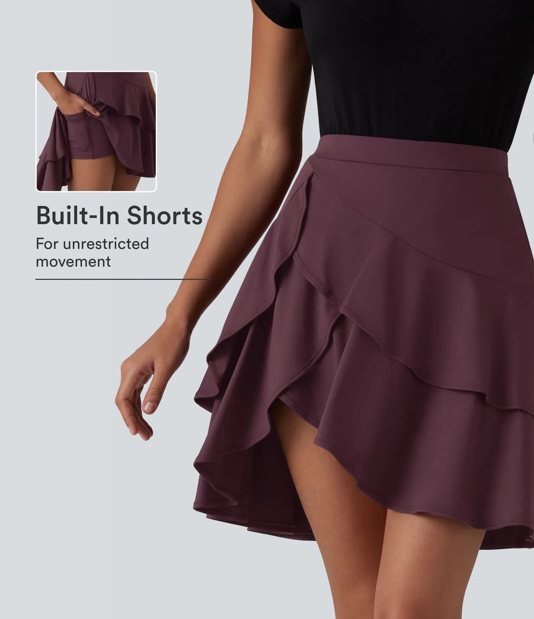 SoftlyZero Airy High Waisted Tiered Ruffle Hem 2-in-1 InstantCool Longer Mini Casual Skirt with Pocket