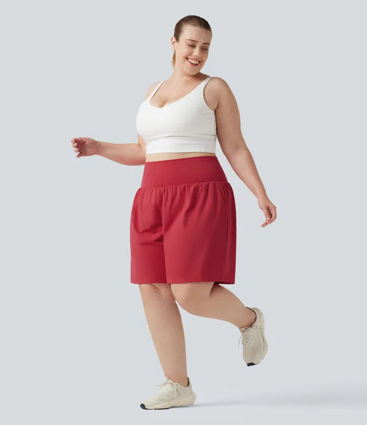 Plus Size SoftlyZero Airy Super High Waisted 2-in-1 InstantCool Yoga Shorts 9&