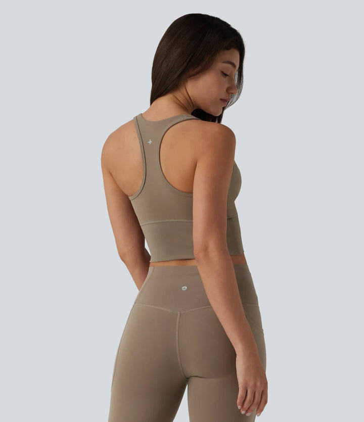 Halara UltraSculpt Medium Support V Neck Racerback Cropped Workout Tank Top