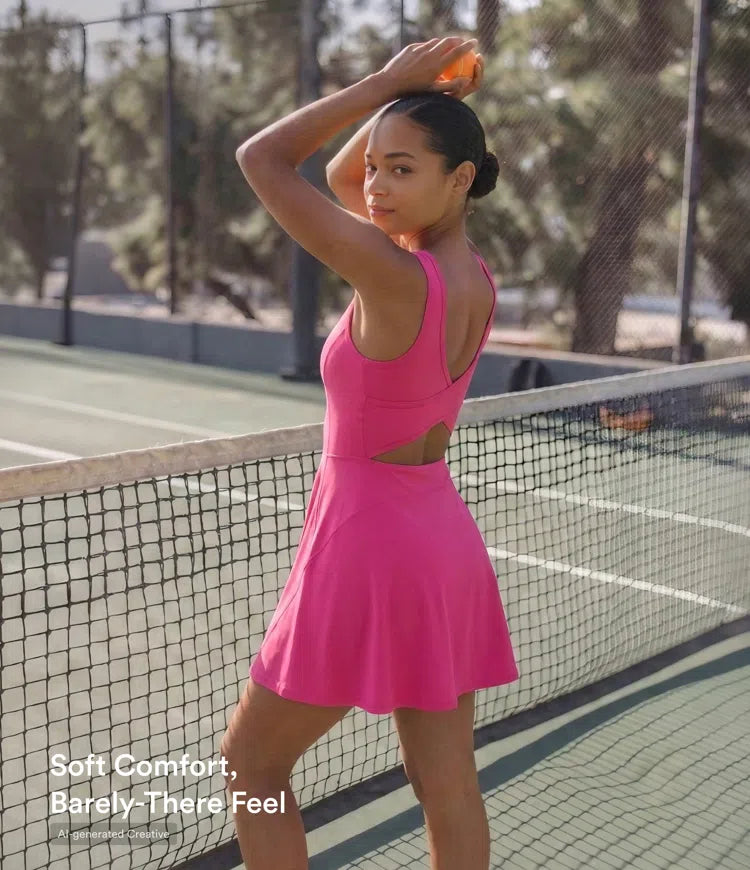 SoftlyZero Airy 2-in-1 Cool Touch Mini Dance Active Dress with Pockets-Easy Peezy Edition-Longer Length