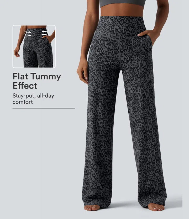 Halara UltraSculpt Leopard Print High Waisted Tummy Control Straight Leg Yoga Pants with Pockets